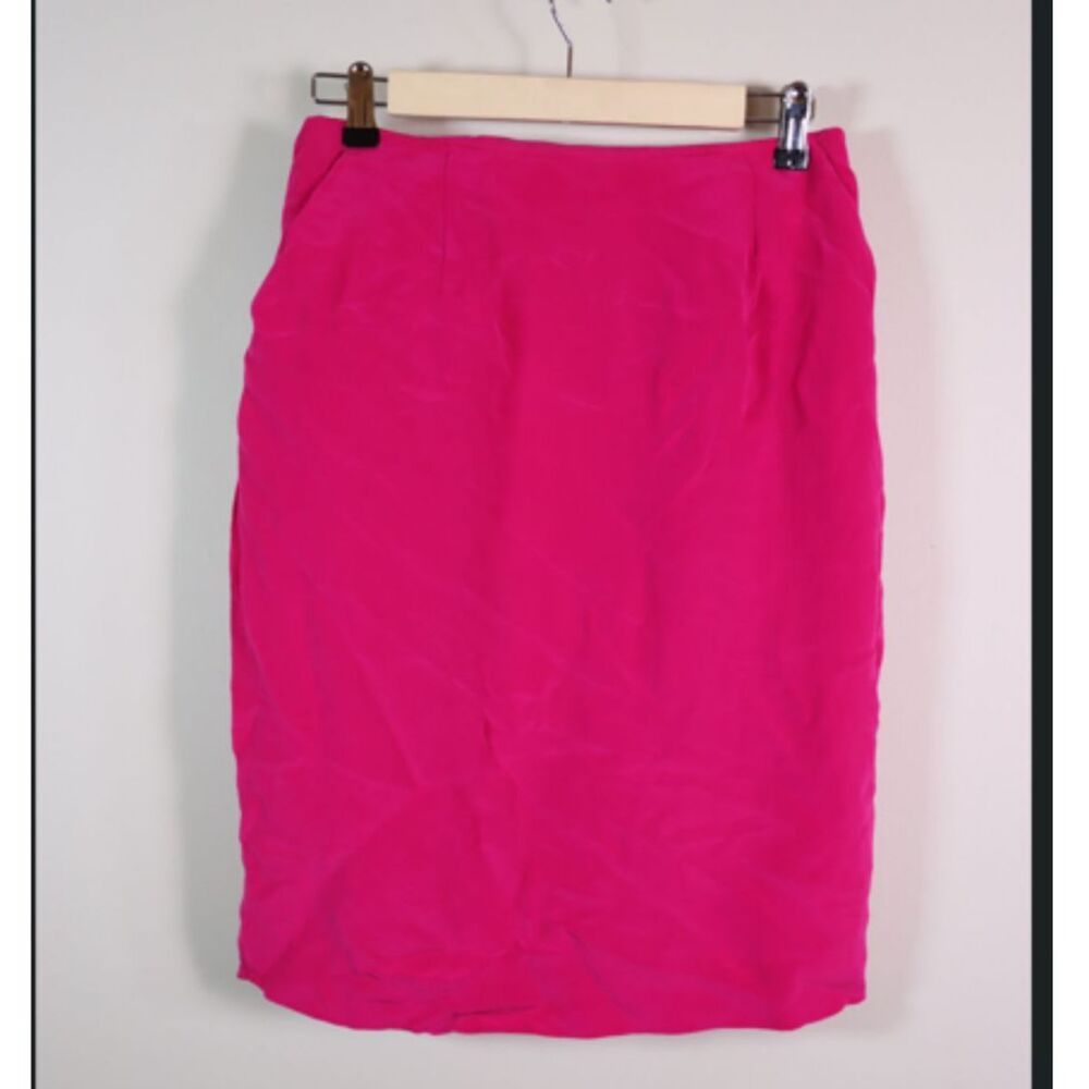 Dana Buchman Vintage 100% Silk Fuchsia Pink Pencil Skirt Size 12 Pockets